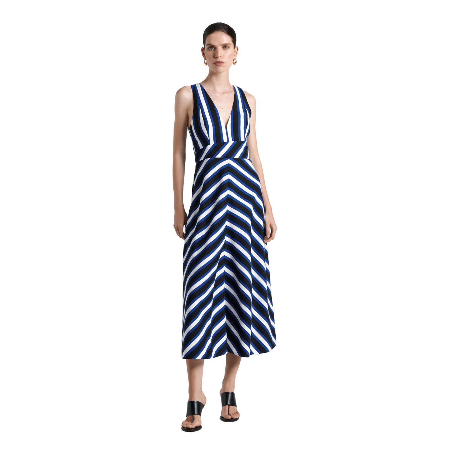 Cue Linen Blend Bold Stripe Midi Dress